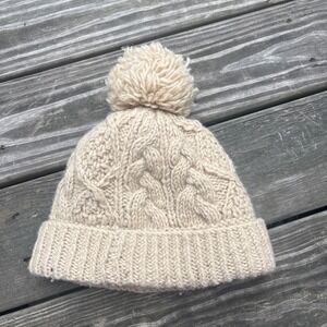 Aran Sweater Market Aran Fleece Lined Cable Knit Beanie Cap with Pom
